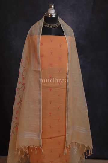 APRICOT EMBROIDERED LINEN SUIT SET