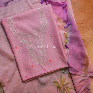 TURKISH PINK EMBROIDERED KOTA COTTON SUIT SET