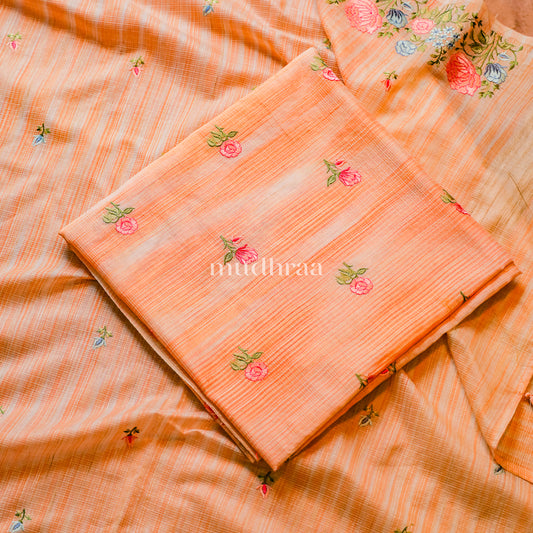 SALMON FLORAL EMBROIDERED KOTA COTTON SUIT