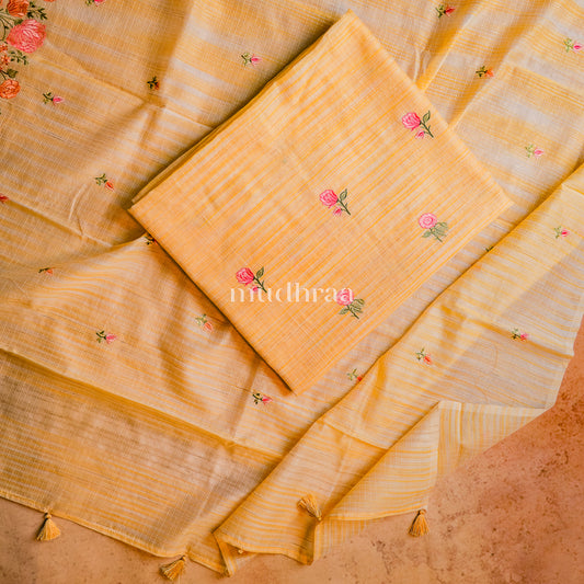 BUTTER YELLOW FLORAL EMBROIDERED KOTA COTTON SUIT