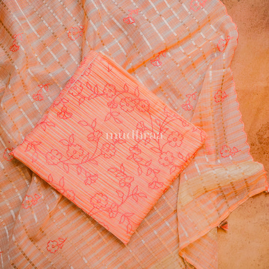 PEACH EMBROIDERED KOTA SUIT SET