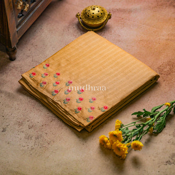 BISCUIT HANDWOVEN EMBROIDERED TUSSAR SAREE