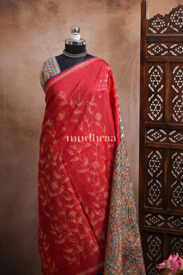 CRIMSON SHIBORI-MADHUBANI SAREE