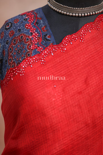 SCARLET MIRROR EMBROIDERED KOTA TUSSAR SAREE