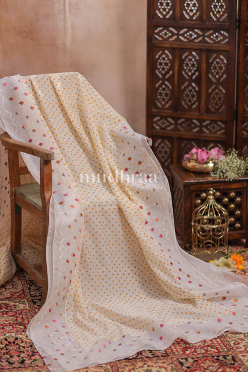 MUSTARD & WHITE POLKA MUL COTTON SAREE