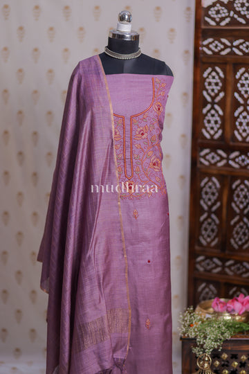 LAVENDER KANTHA TUSSAR SUIT SET