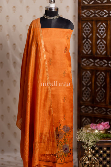TANGERINE KANTHA TUSSAR SUIT SET