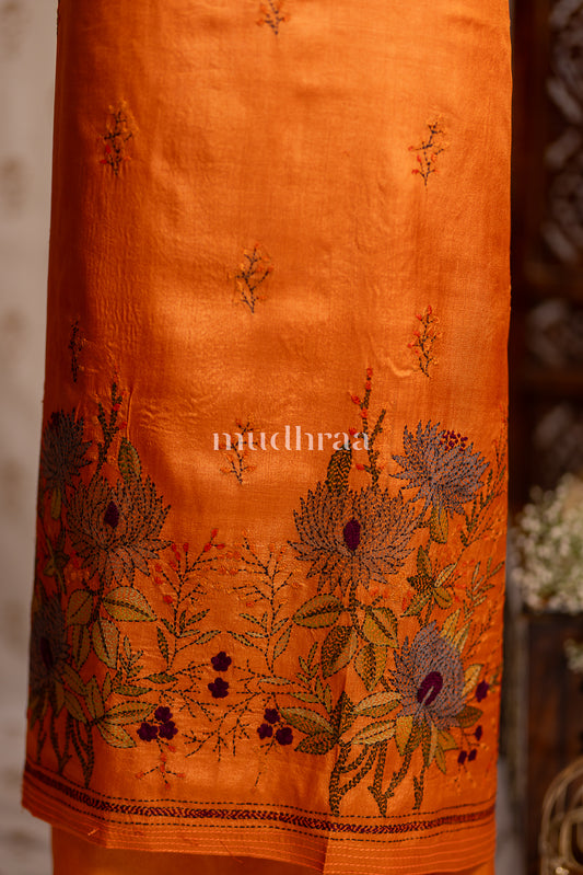 TANGERINE KANTHA TUSSAR SUIT SET