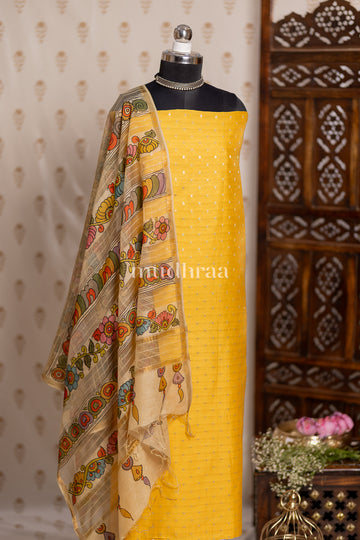 CANARY YELLOW CHANDERI KALAMKARI SUIT SET