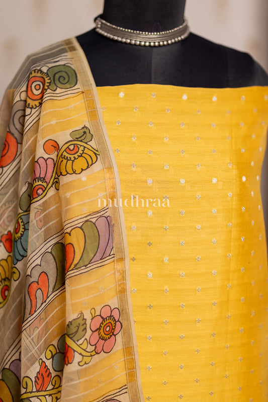 CANARY YELLOW CHANDERI KALAMKARI SUIT SET