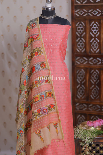 BUBBLEGUM PINK CHANDERI KALAMKARI SUIT SET