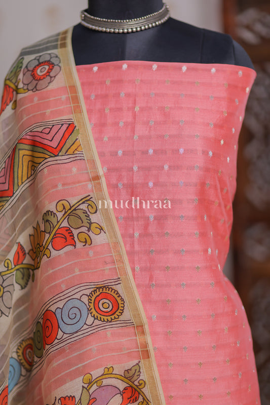 BUBBLEGUM PINK CHANDERI KALAMKARI SUIT SET