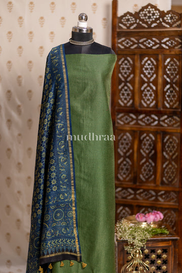 EMERALD ZARI-CHECKED CHANDERI SUIT SET