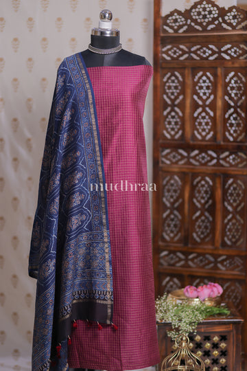 GRAPE ZARI-CHECKED AJRAKH SUIT SET