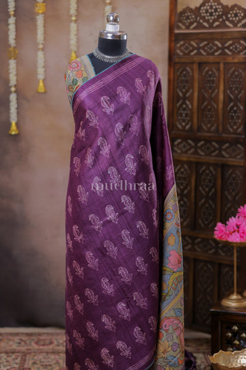 GRAPE HANDMADE SHIBORI-MADHUBANI TUSSAR SAREE