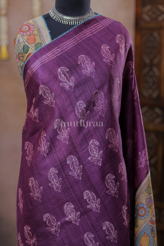 GRAPE HANDMADE SHIBORI-MADHUBANI TUSSAR SAREE