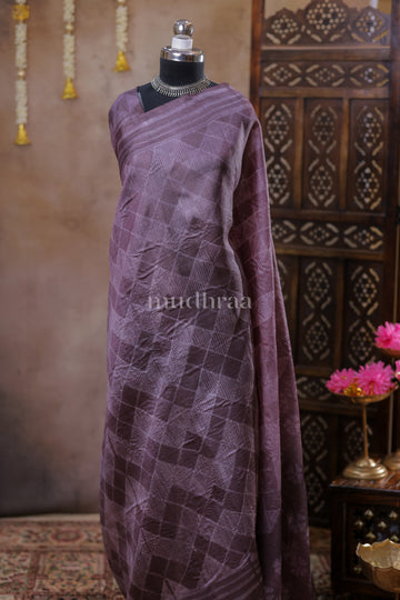 GREYISH PLUM SHIBORI TUSSAR SAREE