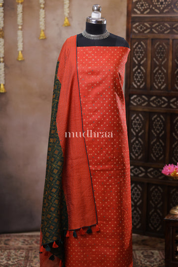 TANGERINE BANDHANI AJRAKH TUSSAR SUIT