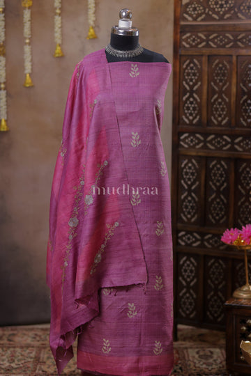 PURPLE & PINK HANDMADE TUSSAR SUIT SET