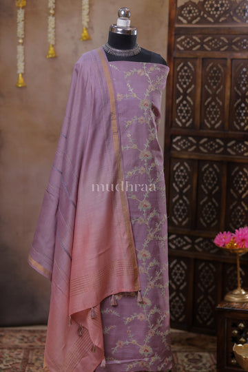 DUSTY LAVENDER EMBROIDERED TUSSAR SUIT SET