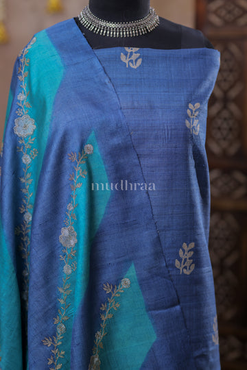 BLUE & AQUA HANDMADE TUSSAR SUIT SET