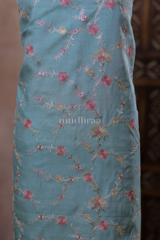 PEARL BLUE EMBROIDERED TUSSAR SUIT SET