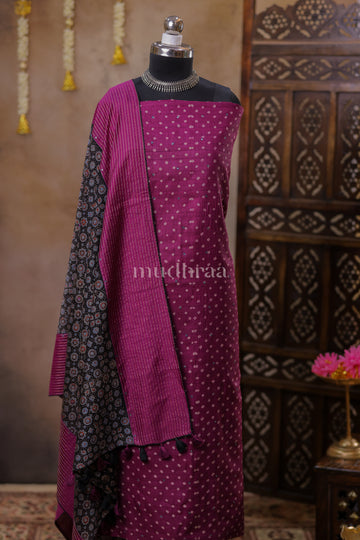 GRAPE PURPLE BANDHANI AJRAKH TUSSAR SUIT