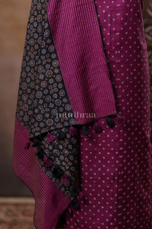 GRAPE PURPLE BANDHANI AJRAKH TUSSAR SUIT