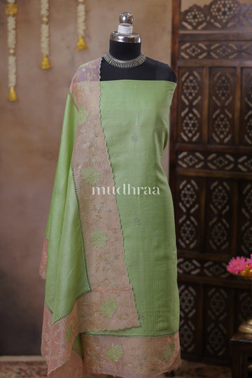 MINT GREEN EMBROIDERED TUSSAR SUIT SET