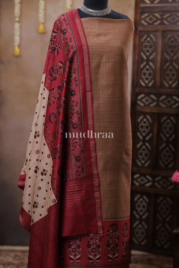 SAND & RED PRINTED MOONGA SUIT SET