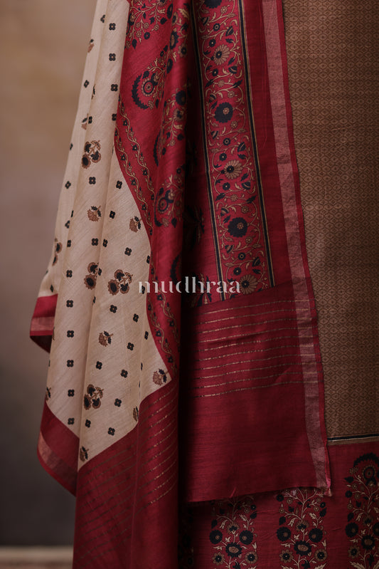 SAND & RED PRINTED MOONGA SUIT SET