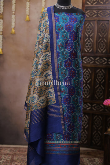 COBALT & TURQUOISE PRINTED MOONGA SUIT SET
