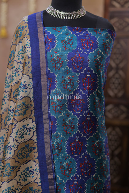 COBALT & TURQUOISE PRINTED MOONGA SUIT SET