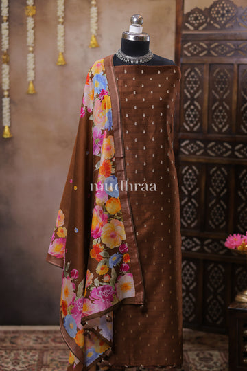COCOA BROWN WOVEN CHANDERI SUIT SET
