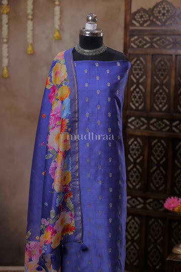 INK BLUE WOVEN CHANDERI SUIT SET