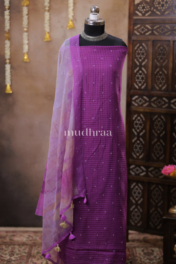 VIOLET ABSTRACT MOONGA KOTA SUIT SET