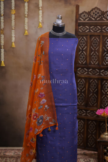 BLUE & ORANGE MOONGA KOTA SUIT SET