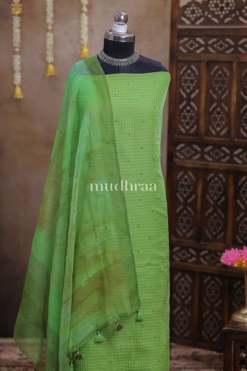 LIME GREEN ABSTRACT MOONGA KOTA SUIT SET