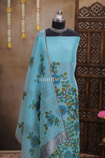 LIGHT BLUE KALAMKARI SEQUIN ORGANZA SUIT