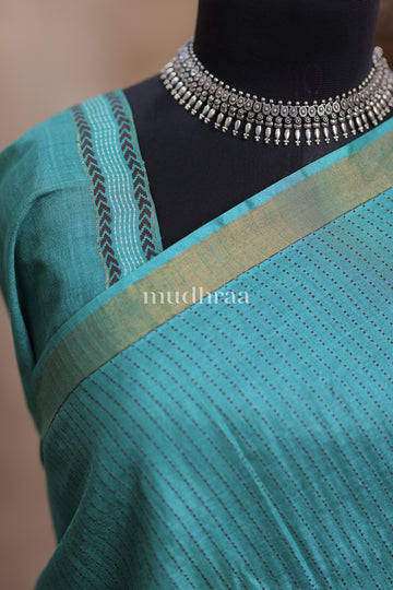 TURKISH BLUE HANDWOVEN KOSA TUSSAR SAREE