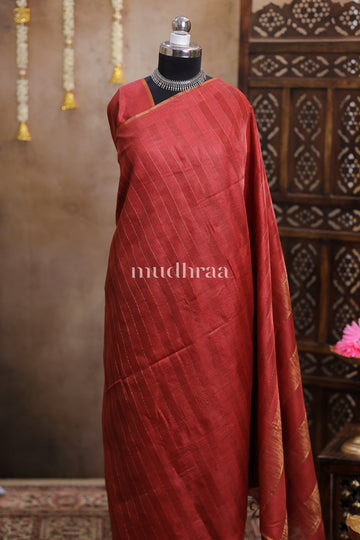 BRICK HANDWOVEN KOSA TUSSAR SAREE