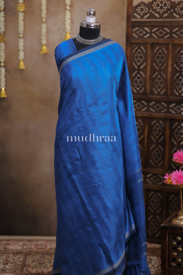 DEEP BLUE HANDWOVEN KOSA TUSSAR SAREE
