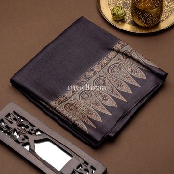 CHARCOAL AJRAKH TUSSAR SILK SAREE