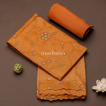 TANGERINE APPLIQUE EMBROIDERED TUSSAR SUIT SET