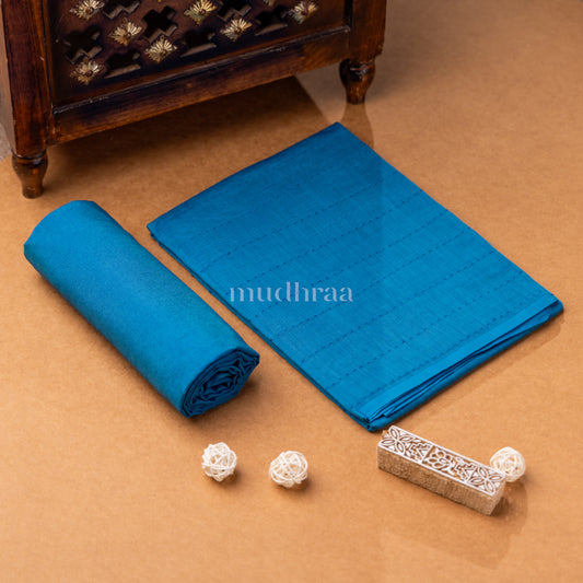 VIVID BLUE CHANDERI KANTHA PRINTED SUIT SET
