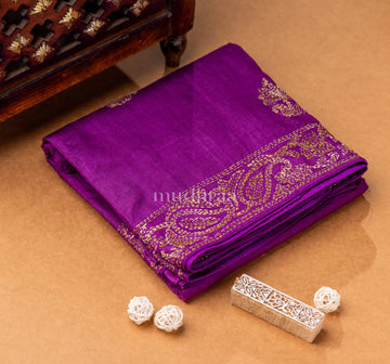 DARK ORCHID KANTHA TUSSAR SAREE