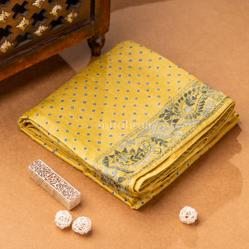 CANARY YELLOW BANDHANI KANTHA TUSSAR SAREE
