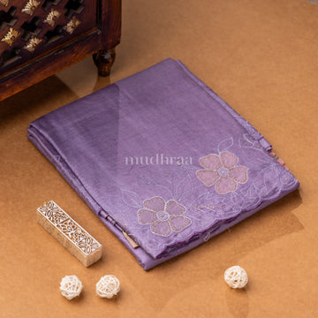 LAVENDER APPLIQUE EMBROIDERED TUSSAR SAREE ( KALAMKARI BLOUSE)