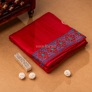 RED & TURUOISE KUTCH TUSSAR SAREE