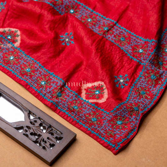 RED & TURUOISE KUTCH TUSSAR SAREE